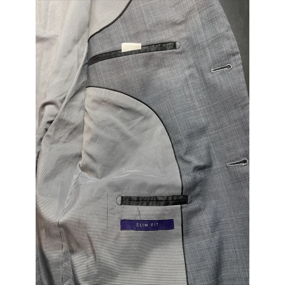 NEXT Tailoring Gray Glen Plaid Blazer Jacket 42R Slim Fit Blazer Pockets sown
